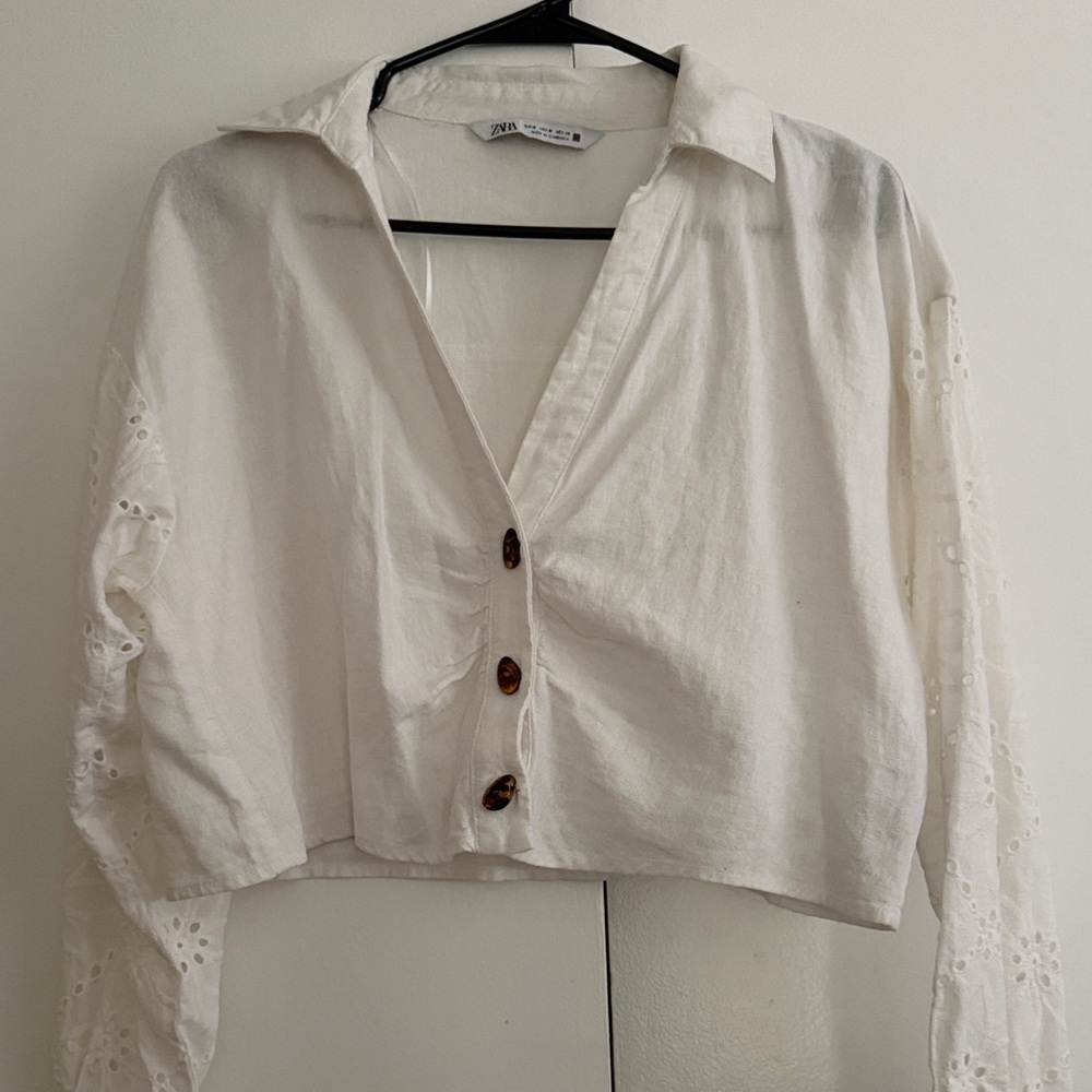 Zara white crop Button-Down Women's Shirt